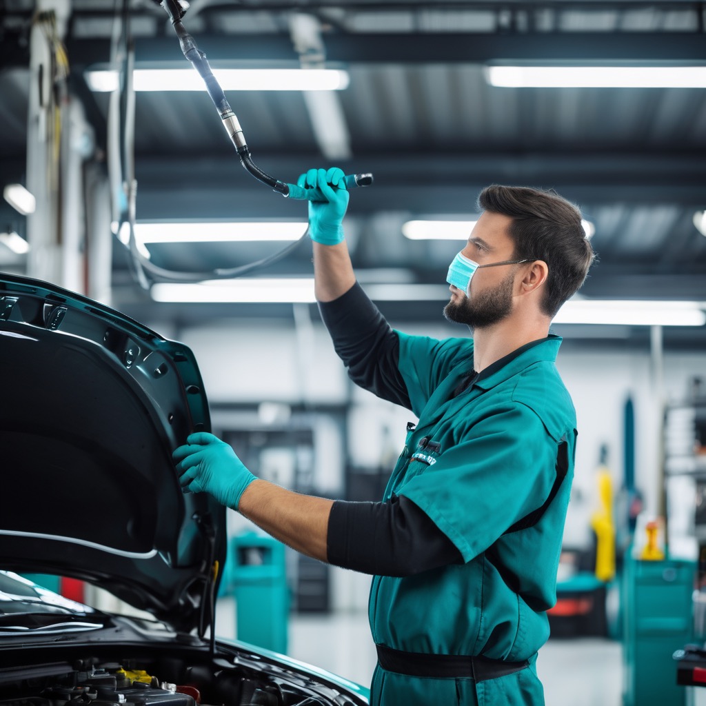 quality car maintenance service with technician performing oil change and inspection using professional automotive shop tools